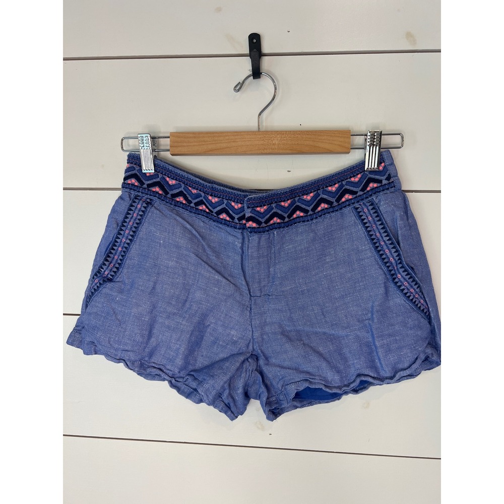 Vineyard Vines Blue Linen Blend Boho Embroidered Scallop Hem Shorts Size 0